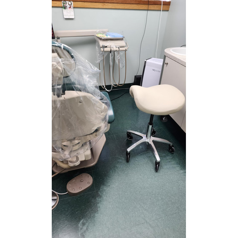 Ergonomic Rolling Saddle Stool, Adjustable Height Task Chair with PU Leather Padded Seat for Medical, Dental, Office, Salon, and Drafting Use, Beige