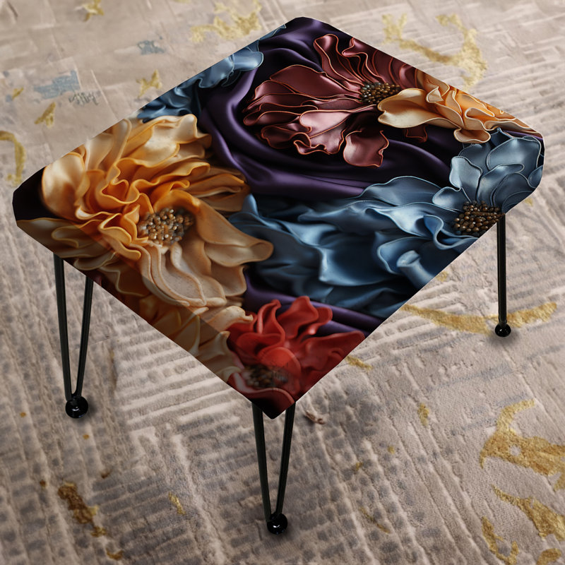 Kimono Whispers - Chinese Floral Rectangle Ottoman