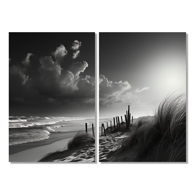 «Black and White Beach Scenery II - Black Coastal», art mural 2 pièces, H 36 po x l 48 po, Toile tendue, Ne s’applique pas