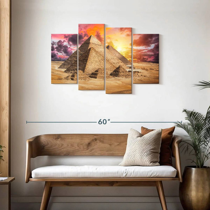 Pyramides d'Adella Gizeh, ciel coucher de soleil, H 27 po x l 43 po