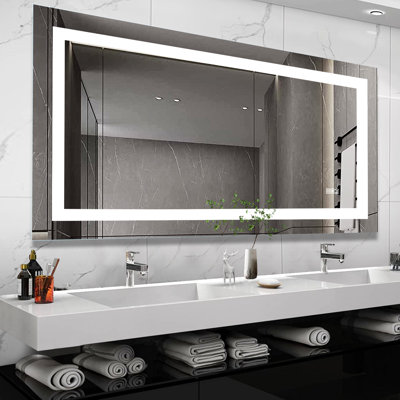 72" X 36" Modern - Fog Led Bathroom Mirror With Touch Sensor, For Vanity, Shatterproof, Color Temperature Control, Easy Installation And Wall Shower, Super Bright, Shatterproof Glass, Adjustable