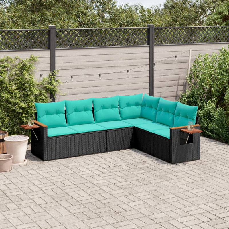  Ensemble de canapé de patio 6 pièces avec coussins en rotin de polyester noir