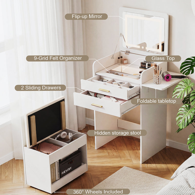 Mini-coiffeuse à bascule avec tabouret
