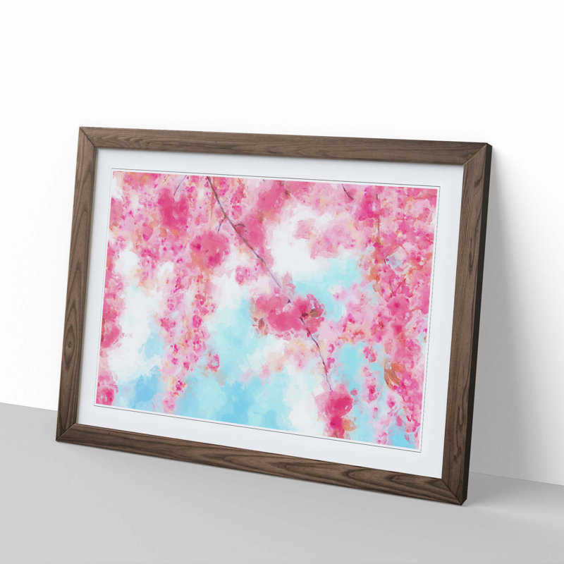 Pink Cherry Blossom Tree in Spring in Abstract - Framed Print, 50cm H x 76cm W x 2cm D, Walnut
