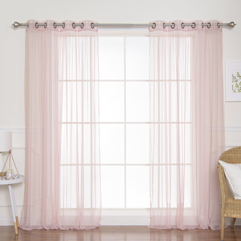 Attell Sheer Curtain Pair, 52" W x 84" L, Dusty Pink