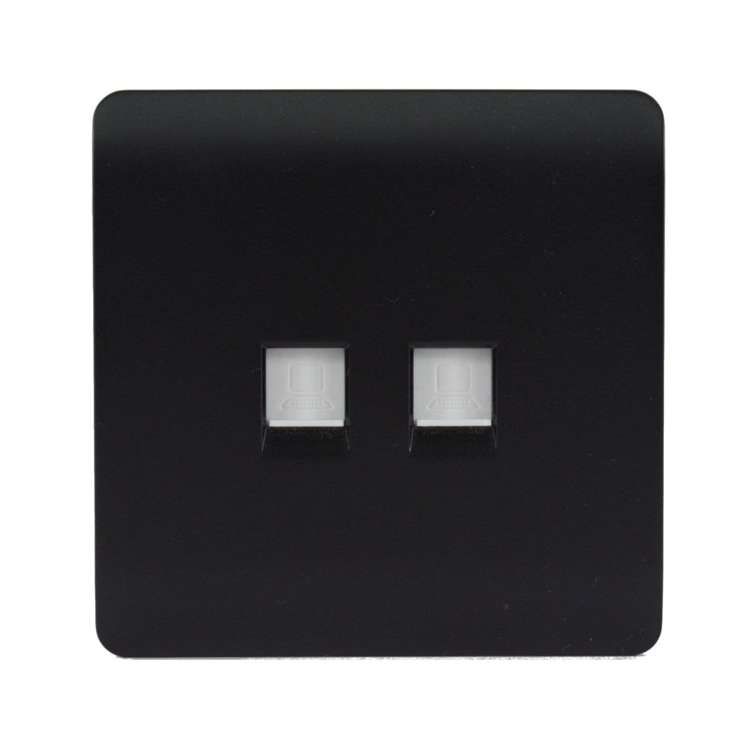 Trendi Switch 2 Gang RJ45 Cat 5e PC Ethernet & Telephone Sockets