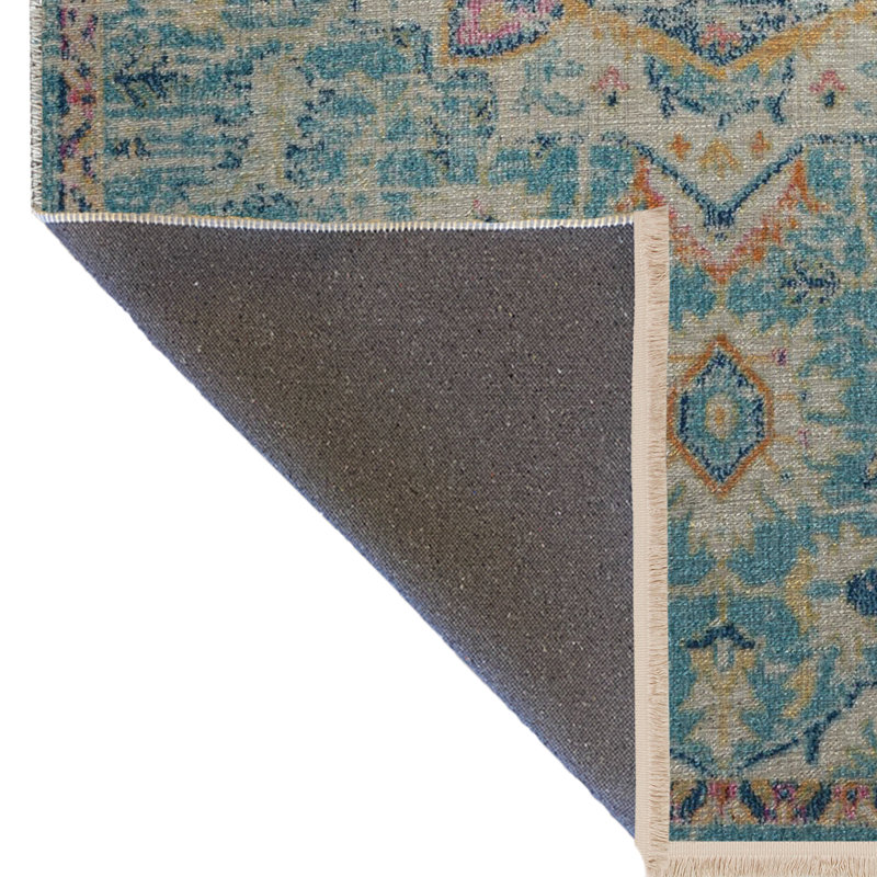 Tapis décoratif rétro multicolore à motif bleu, Tapis de couloir 3 pi 3,37 po x 9 pi 10,11 po