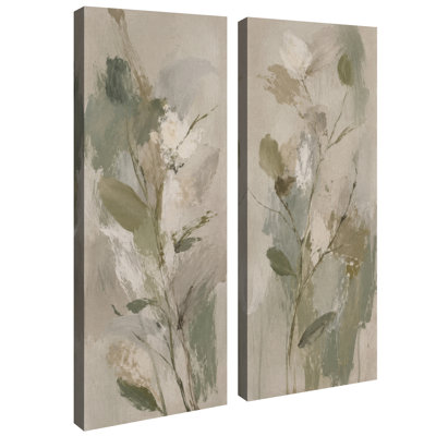 Sage Green Botanical Branches Neutral Minimalist Floral Decor – Set of 2 Framed Wall Art Print on Canvas 32"x12"x2