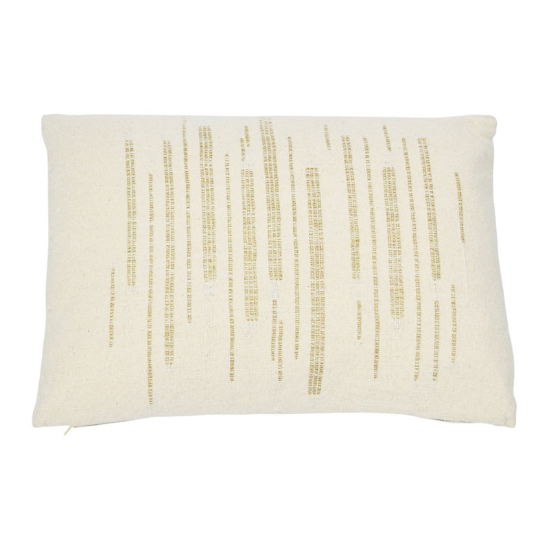 24"x16" Woven Cotton Slub Lumbar Pillow with Gold Embroidery