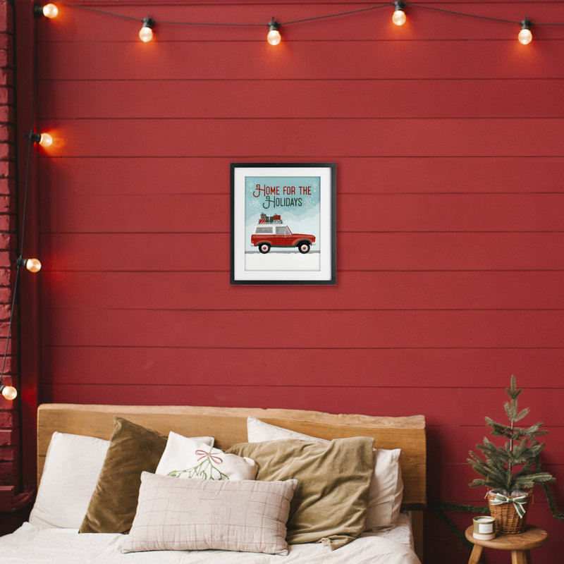 «Retro Home For Holiday», reproduction sous verre encadrée, design par Jilly Jack Designs, Cadre noir minuit