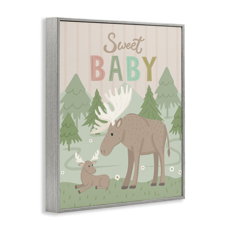 « Sweet Baby Wild Moose » (Gris) – Giclée encadrée de Lisa Perry Whitebutton, Estampe numérique Farmhouse, H 14 po x l 11 po