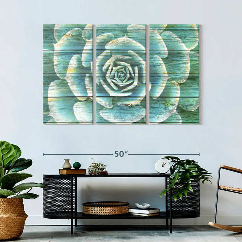 Ensemble de 3 plantes grasses sur toile, H 32 po x l 50 po