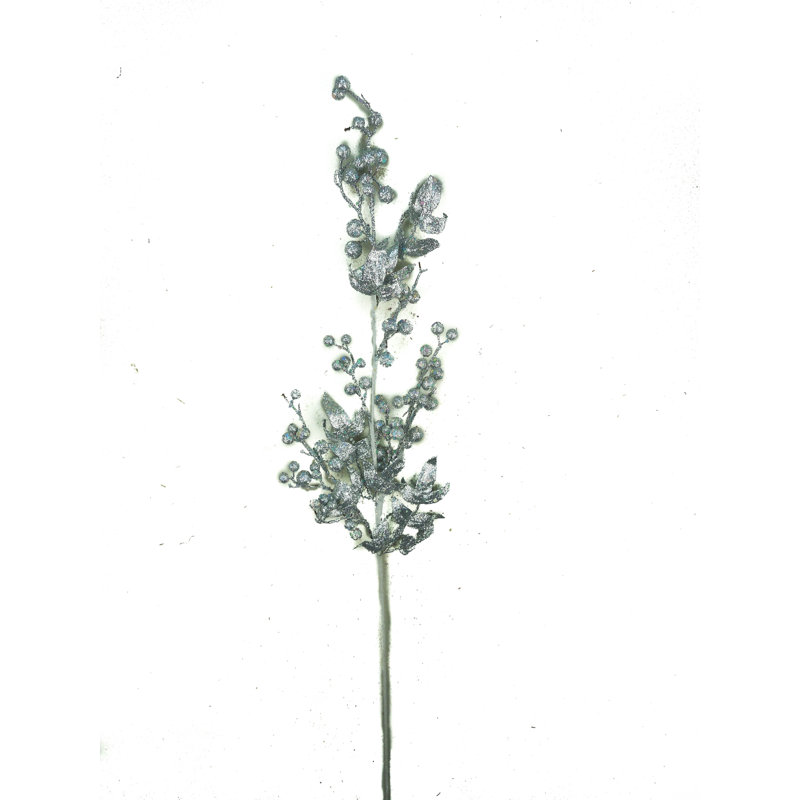 Tige de Noël scintillante et baies, Argent