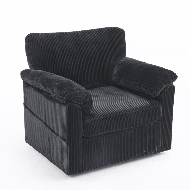 33" Swivel Barrel Chair, Upholstered Armchair With Side Pockets, Black Duplicate