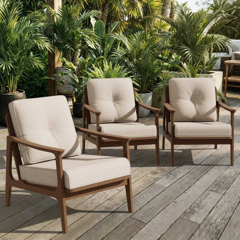 Coussins de chaise d'extérieur, coussin de siège et de dossier épais de 4 pouces avec housse beige (ensemble de 3), Beige, 3