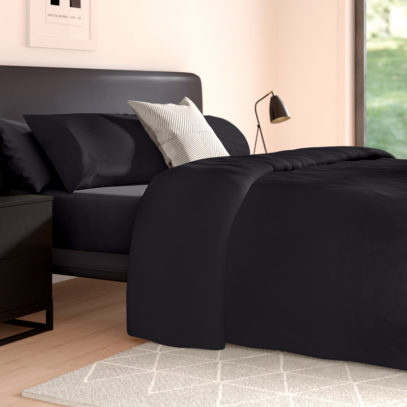 Cotton Blend Plain Dyed Duvet Cover Set with Pillowcases | Premium Polycotton Bedding for Comfort & Style, Black