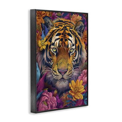 Peering Tiger Through Flowers Framed Giclee, design by LSR Design Studio