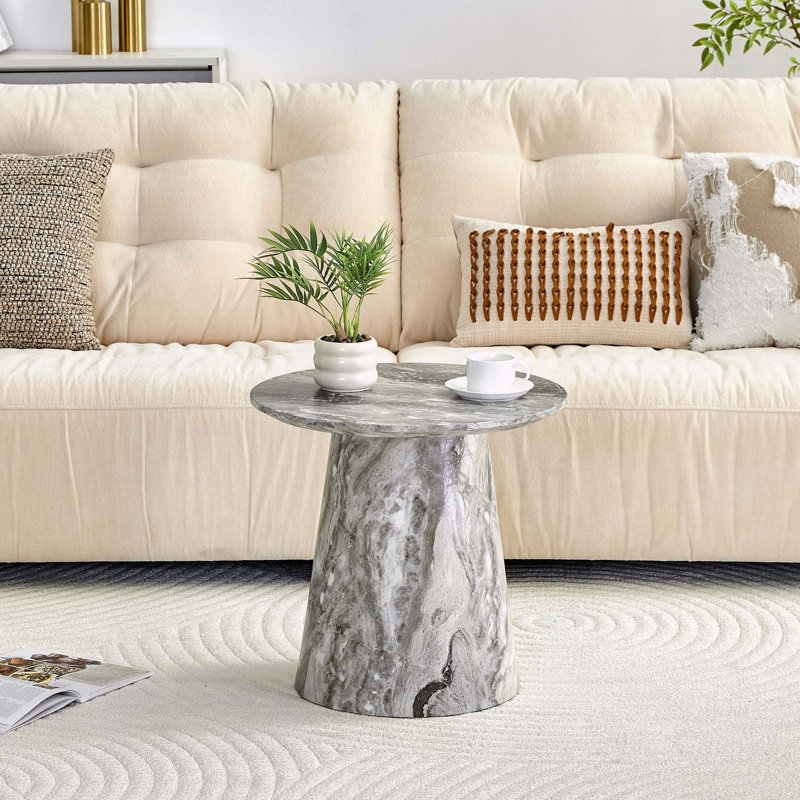 Round Gray Textured Coffee Table with Adjustable Feet