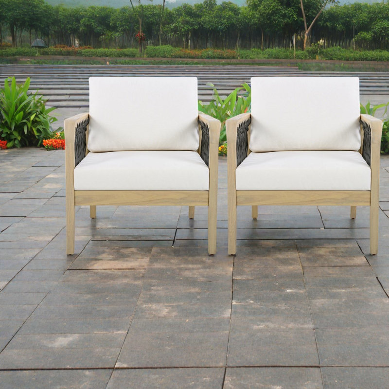 Ensemble de 2 chaises longues Modern Patio, corde en bois d'acacia pour la maison