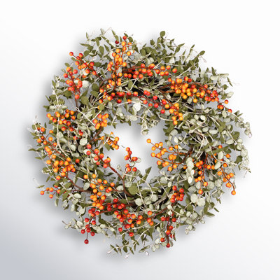 24" Artificial Eucalyptus Berry Thanksgiving Fall Front Door Wreath