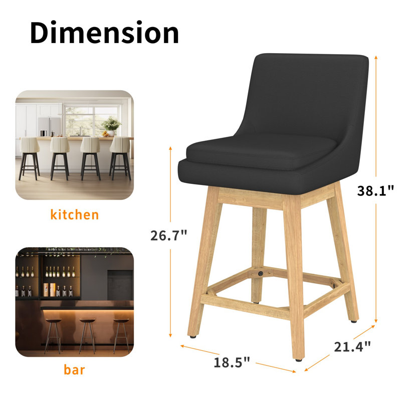 Revêtement pivotant en bois massif Malakeh, Bleu marine, Tabouret de comptoir (siège d'une hauteur de 26,7
