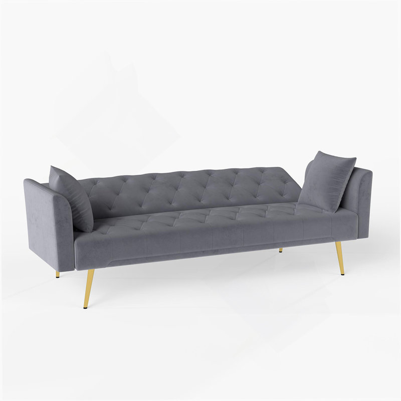 Modern Convertible 72 Inch Foldable Sleeper Sofa With Tufted Design For Small Spaces And Multi-Functional Use., Gray