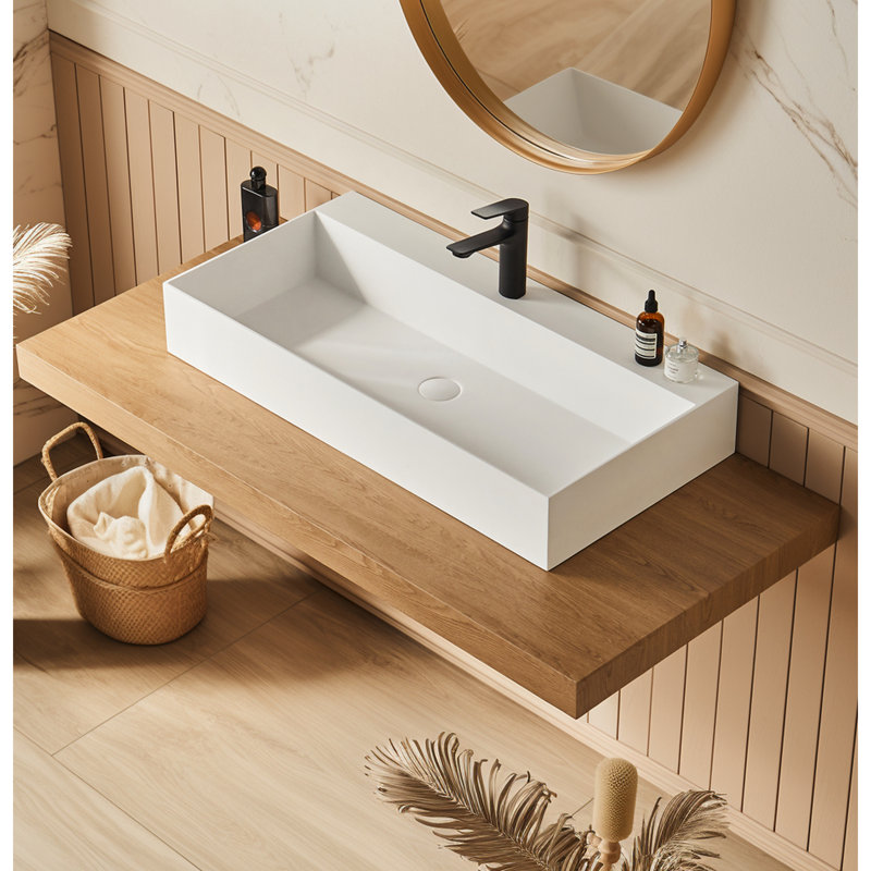 30" X 18" Wall Mounted Solid Surface Matte White Bathroom Sink - Spacious And Modern Design Pool Stylish