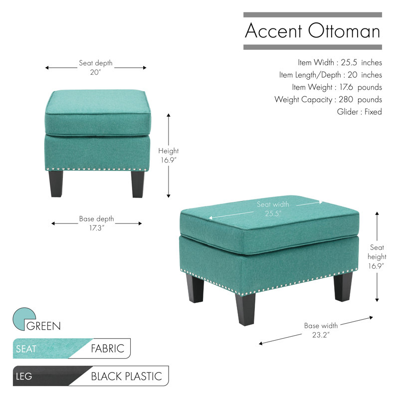 Repose-pieds rectangulaire de 26 po de largeur, Mélange de polyester vert