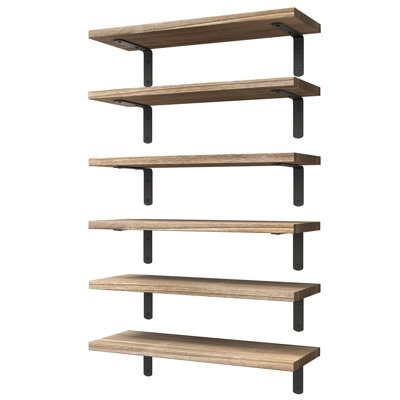 6 Pack Wood Floating Shelves 16.5X6 Inch, Rustic Farmhouse Wall Shelves With L-Shaped Brackets, 40Lb Capacity Storage Shelves For Bathroom Bedroom Liv