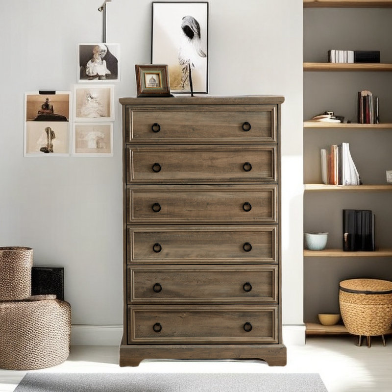 Grande commode de chambre moderne à six tiroirs, Gris délavé