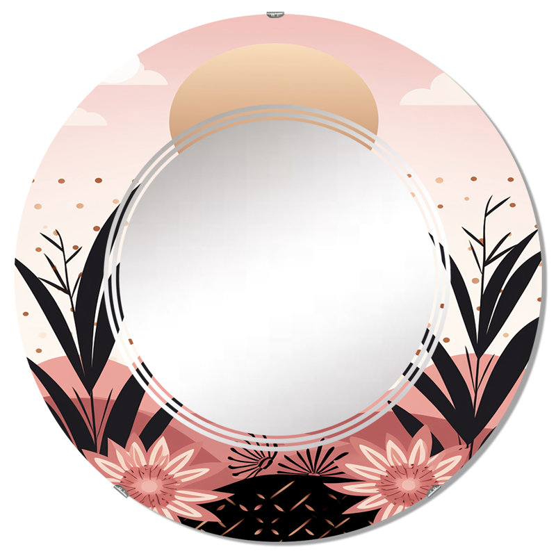 Bougain - Miroir mural rond moderne, 32 po x 32 po