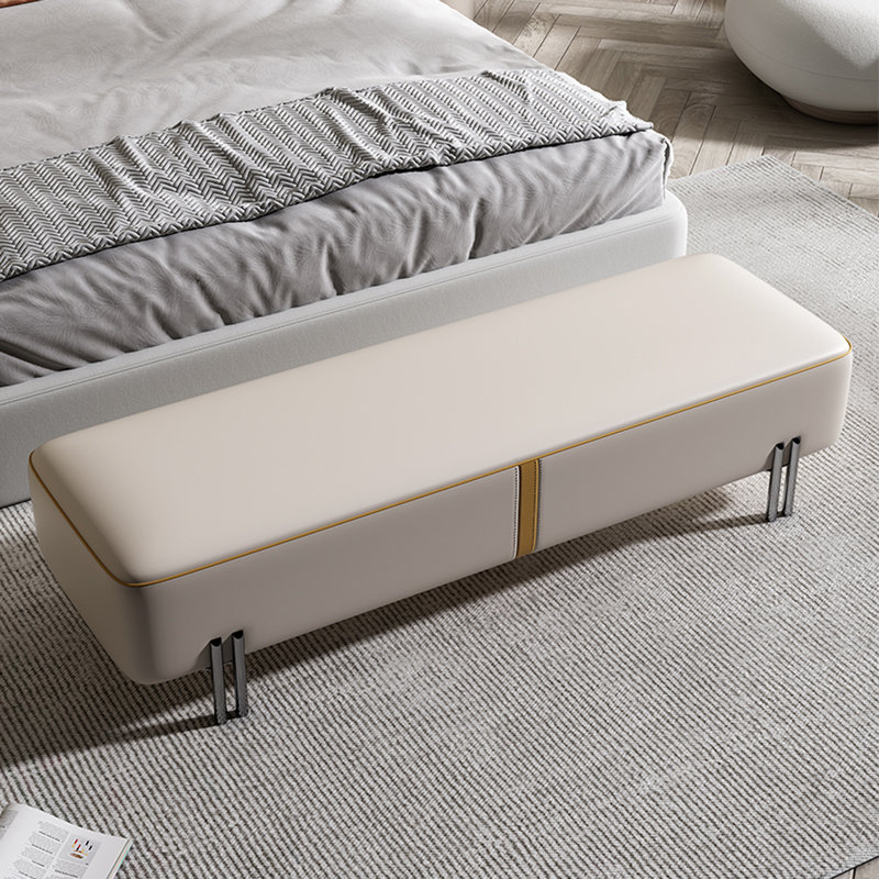Banc minimaliste moderne en bois massif et cuir pour chambre et entrée, Beige/Yellow