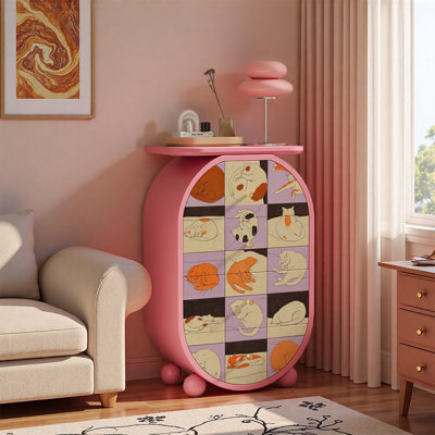 Oval Ash Wood Cat Puzzle Art Cabinet