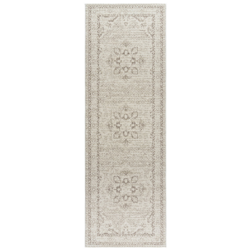Trevi Remy Transitional Oriental Medallion Border Cream Plush Polyester Area Rug, Runner 2'7" x 8'
