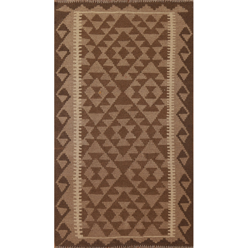 Tapis oriental brun en laine Kilim 3 x 5