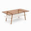 Table basse moderne en verre rectangulaire avec tablette en bois et structure en métal, table de salon moderne-156893610-156893611