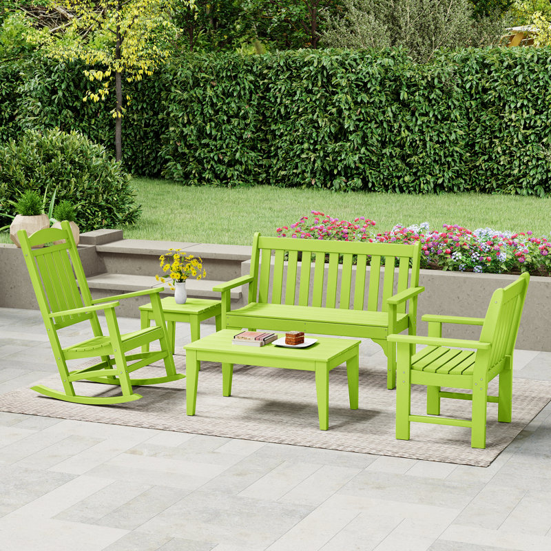 Poly 5-Piece Bench & Rocking Chair Set, Lemon
