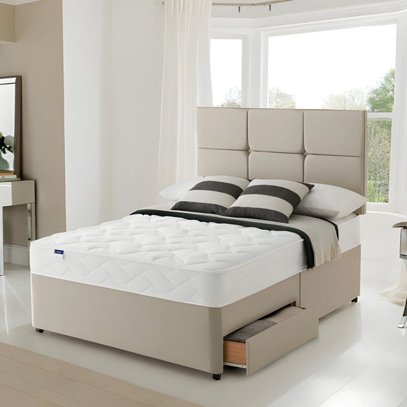 Upholstered Storage Bed, Single (3ft): 95 cm x 209 cm, Plush Cream