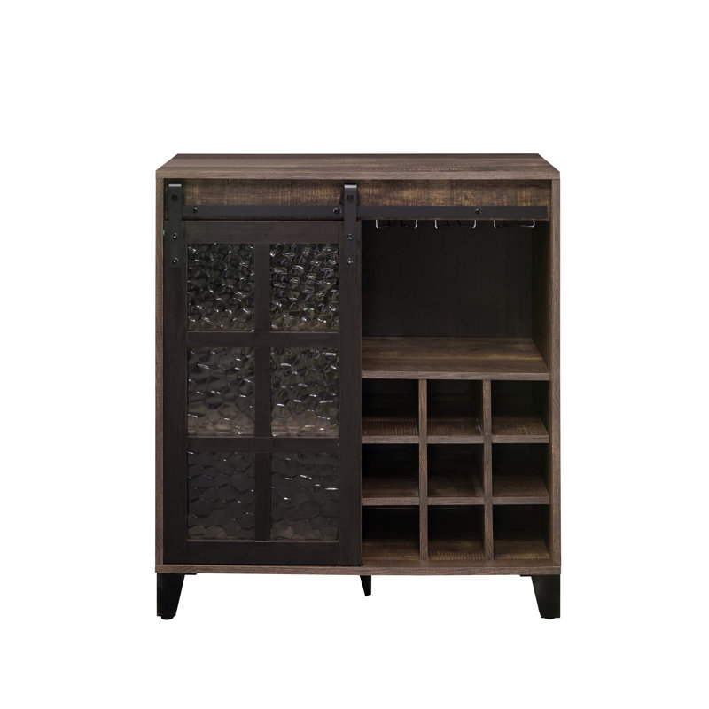 Rustic Oak Wine Cabinet In Black With Obscure Glass And Customizable Storage Adjustable Shelving