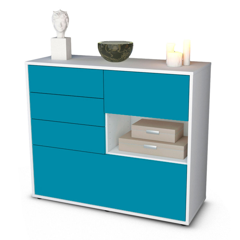 Pulaski 92 cm W Sideboard, White/Turquoise
