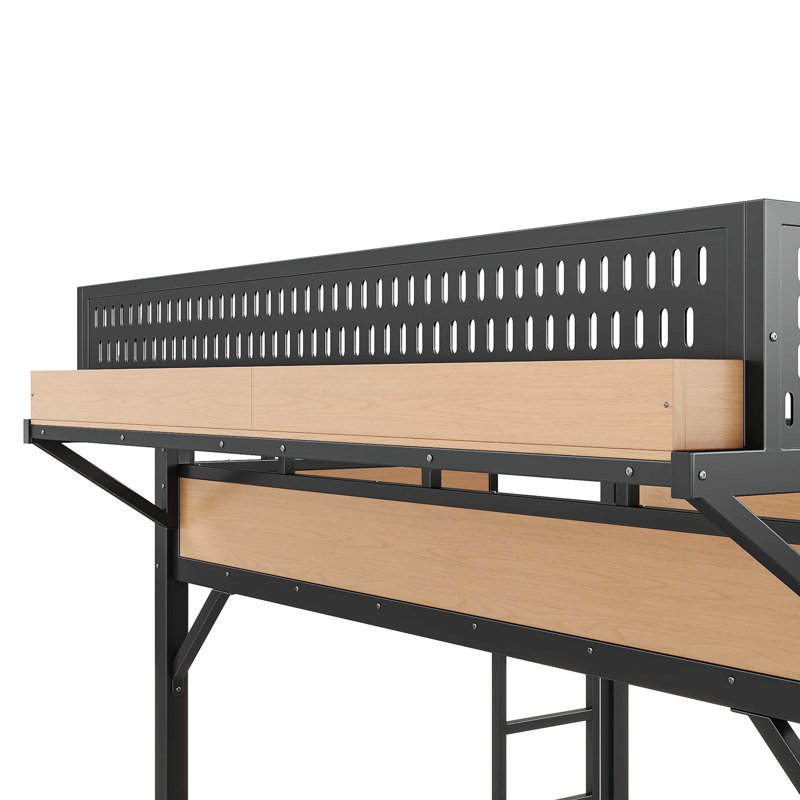 Lit mezzanine double avec glissade, rangement et fonctionnalités technologiques, Naturel
