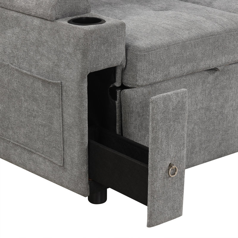 Canapé-lit en L 83,5 po avec rangement, Gris