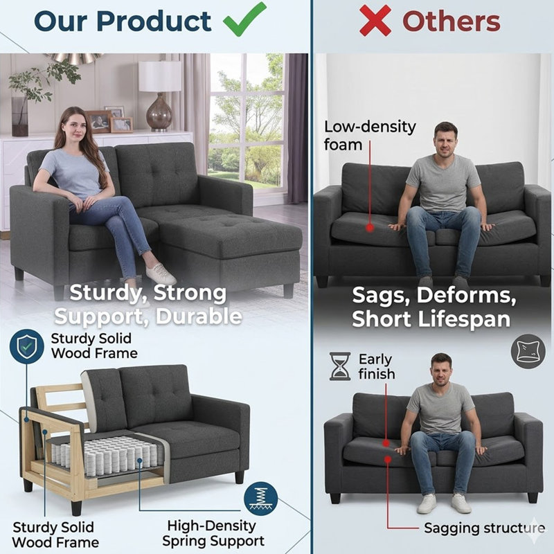 Kentrell 54"W Upholstered Loveseat with Ottoman, Dark Gray