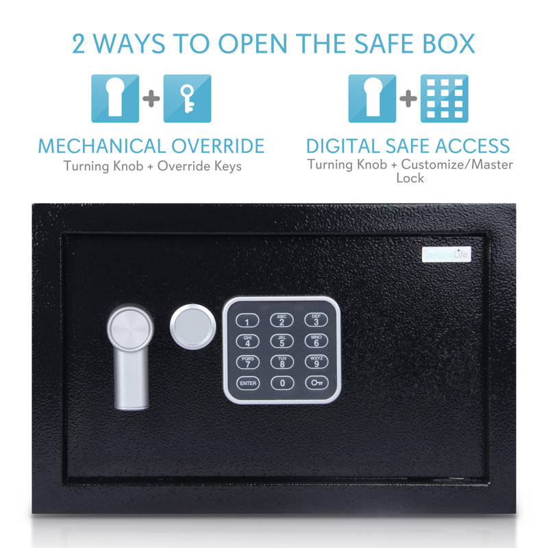 SereneLife Compact Electronic Security Safe with Key Lock, 6.75" H x 9.25" W x 6.75" D