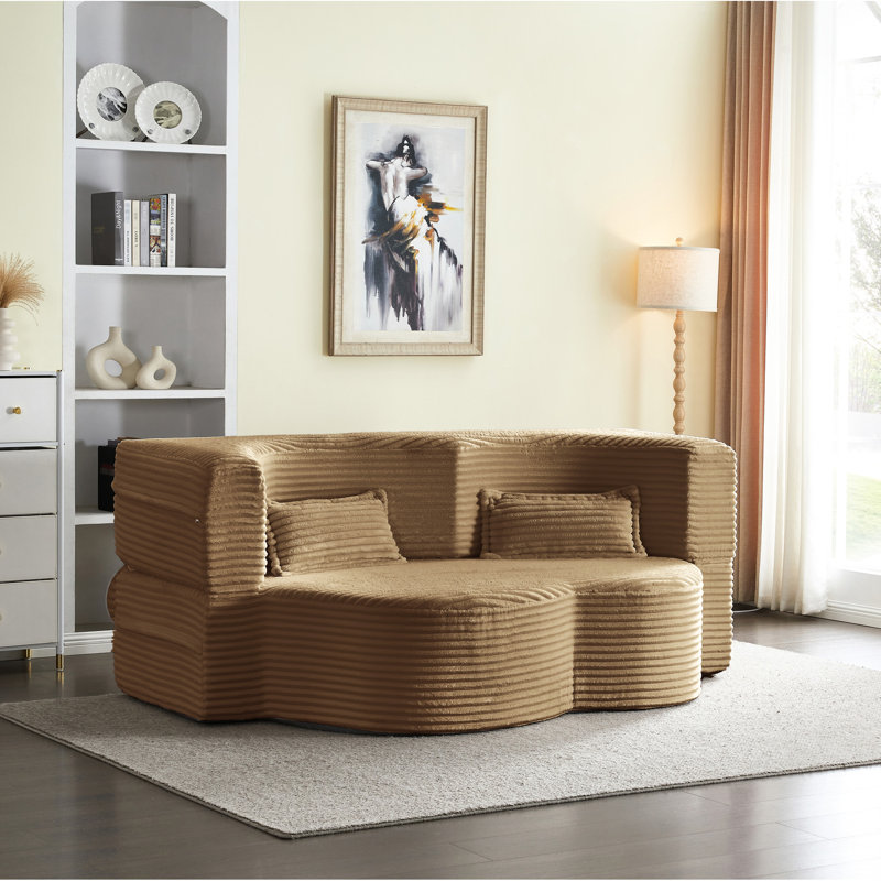 Lit double en velours côtelé pliable pleine grandeur avec deux coussins supplémentaires, parfait pour les dortoirs universitaires et les espaces compacts limités