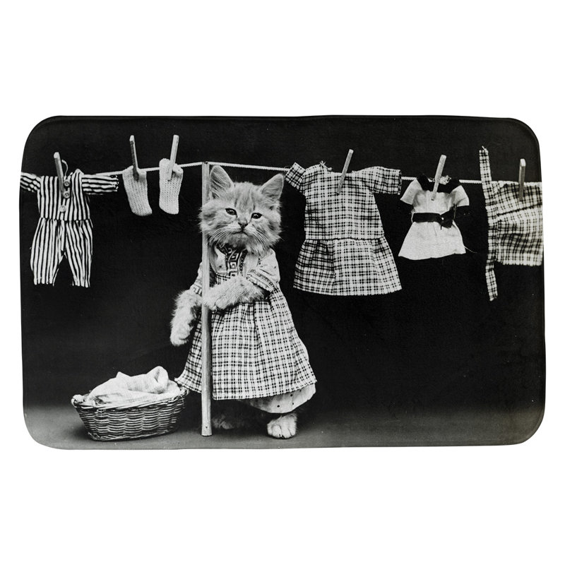 Tapis pour salle de bain photo chat à linge rétro Steck, l 17 po x L 24 po