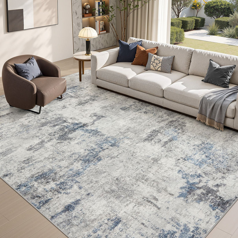 Tapis lavable résistant aux taches Dagmar, Rectangulaire 8 pi x 10 pi, Blue