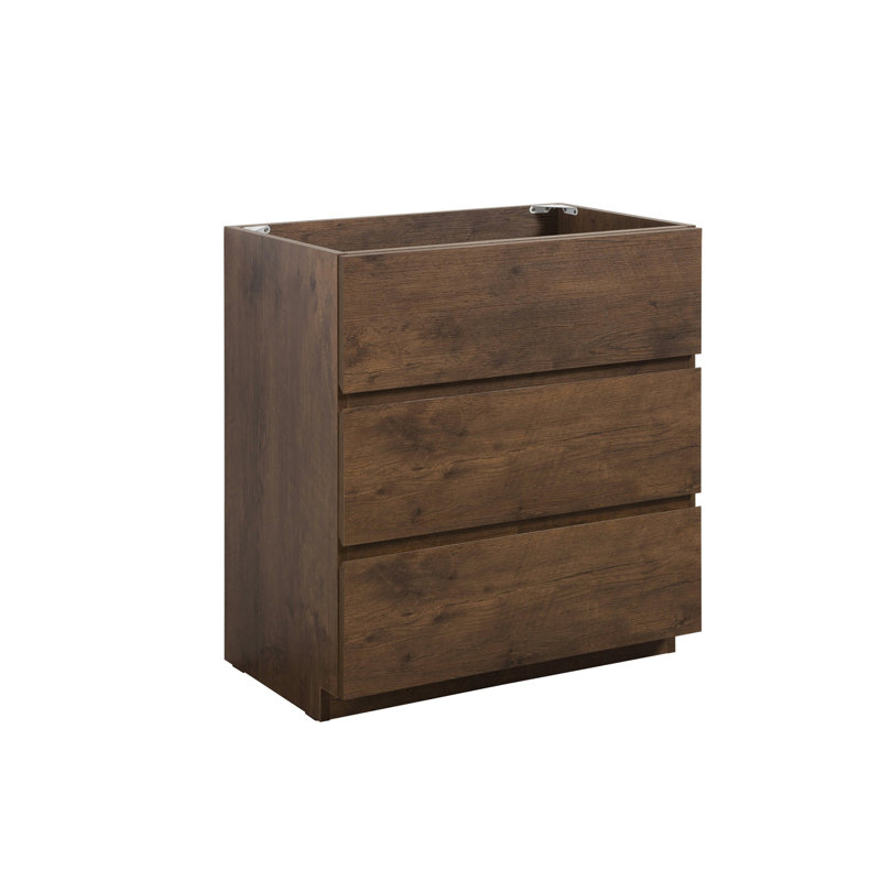 Alice-30F-105,Floor cabinet WITHOUT basin, Walnut color, With three drawers, Pre-assembled, Walnut
