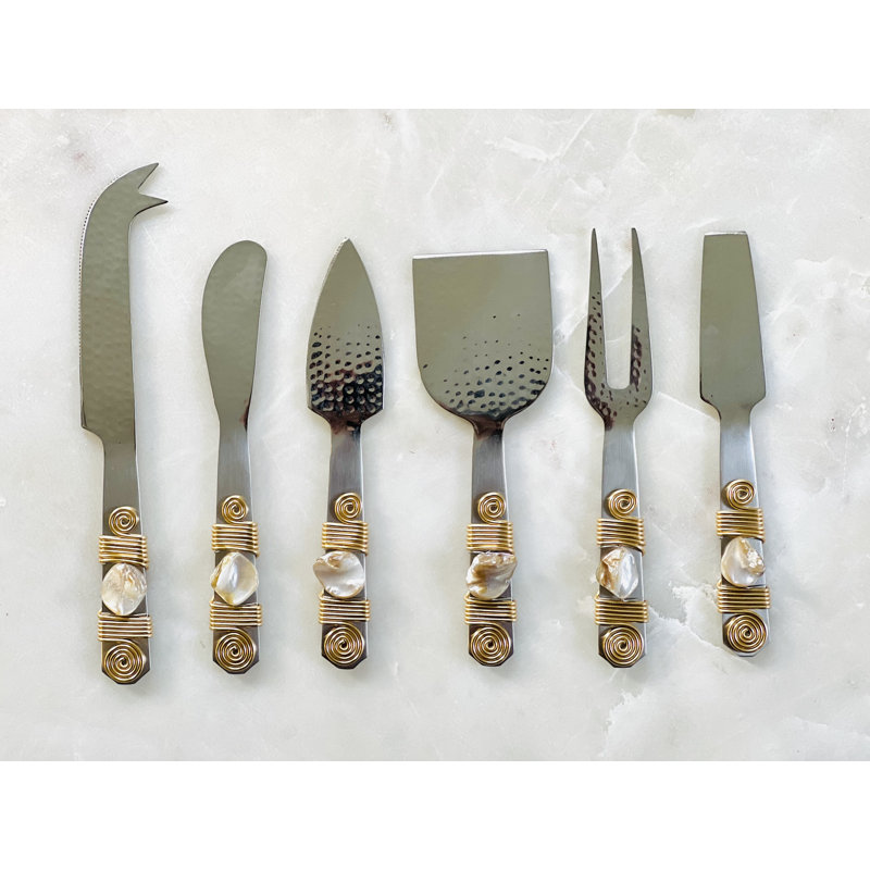 Drogin 6 Piece Stainless Steel Wood Stainless Steel Cheese Serving Set