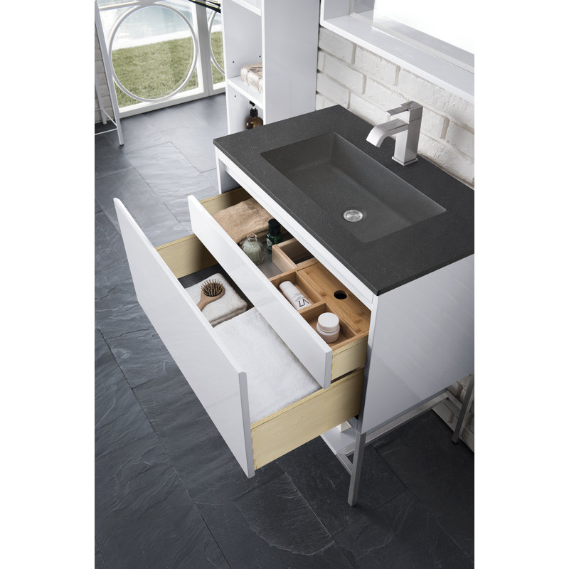 Mantova 31.5'' W Single Vanity, Glossy White/Champagne Brass, Charcoal Black